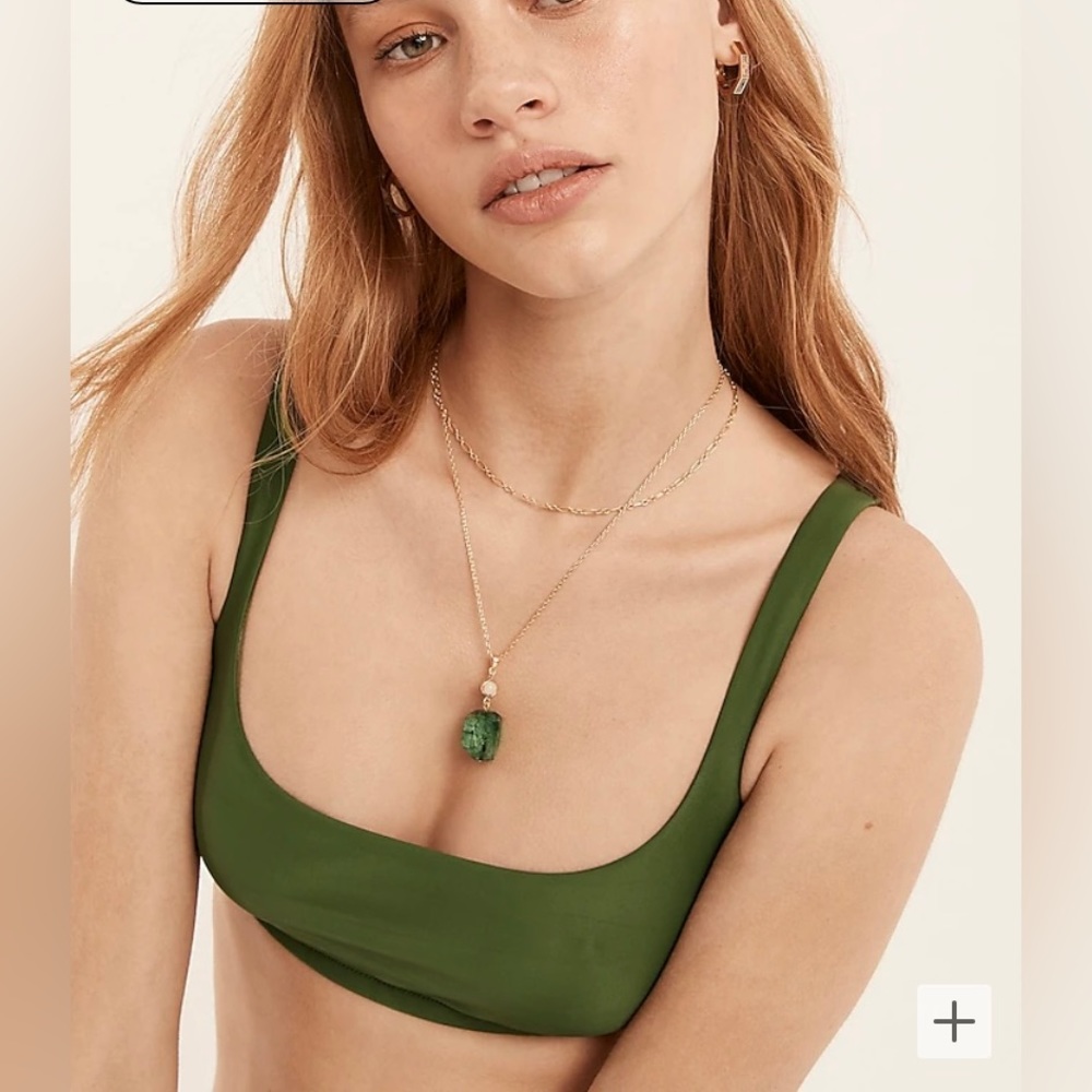 Olive Green Scoop Neck Swim Top - Women Swim